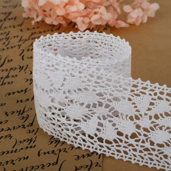 Кружево вязаное, 60 мм &times; 10 &plusmn; 1 м, цвет белый