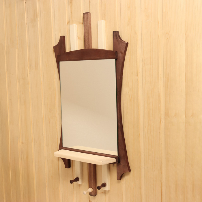 Зеркало "Резное" с полкой, 3 крючка, комбинированное