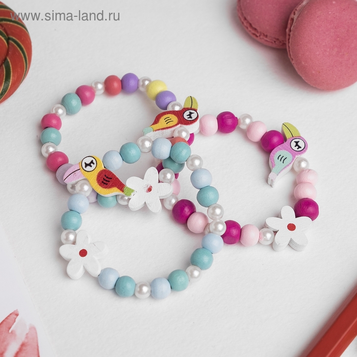 Браслет детский «Выбражулька» тукан с цветочком, цвет МИКС Браслет детский «Выбражулька» тукан с цветочком, цвет МИКС