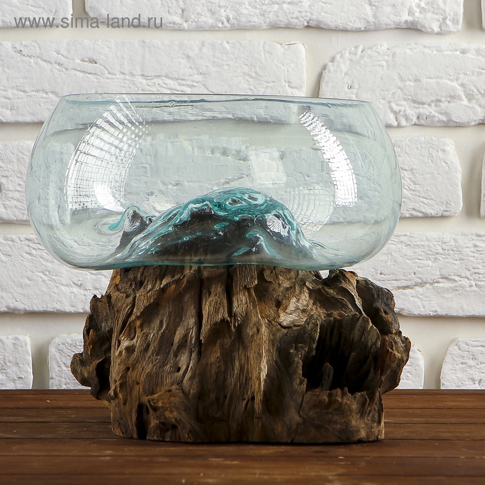 Вазон стекло на дереве "Забота" 20х25х25 см, МИКС