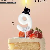Свеча для торта &laquo;Джентельмен&raquo;, цифра 9, белая