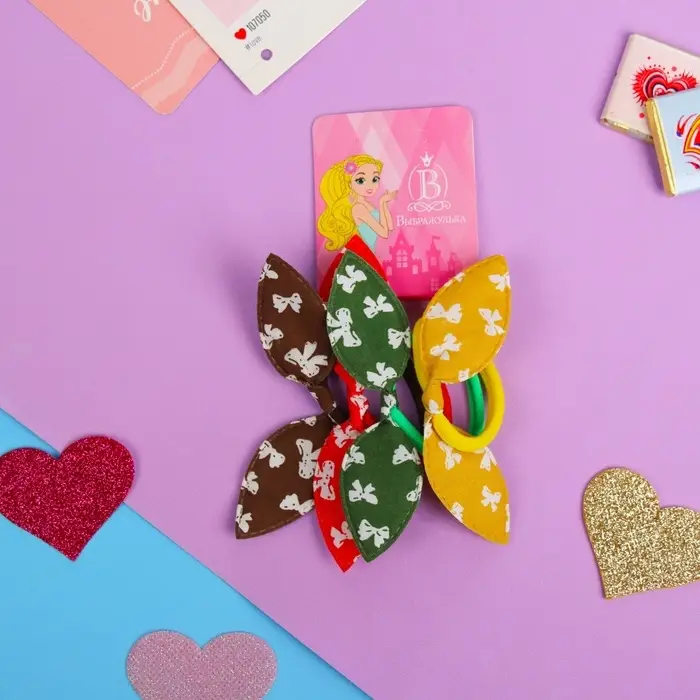 Резинка для волос "Веселые ушки" (набор 4 шт) бантик, микс