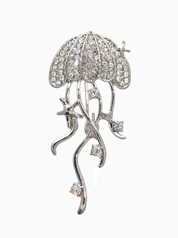 Брошь "Медуза", цвет белый в серебре