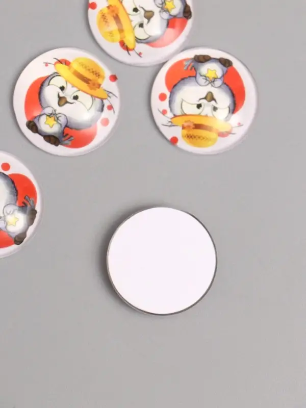 Кабошон стекло для творчества "Круг. Совушка в шляпке" 3х3 см