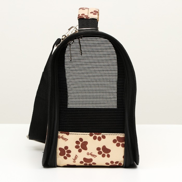 Сумка - переноска для животных "Лапки Happy", бежевая, размер М, 40 х 21 х 27 см