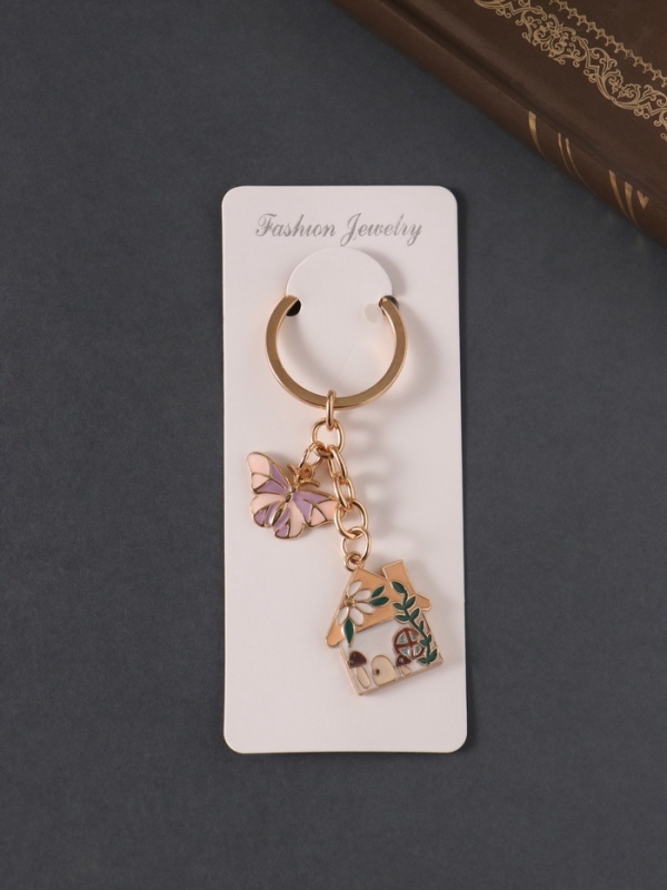 Брелок металл, эмаль "Домик и бабочка" 9 см