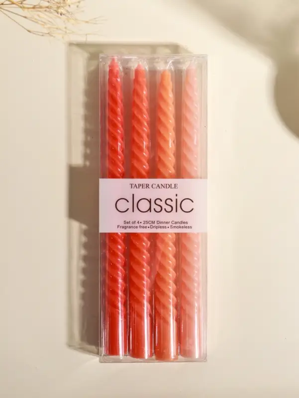 Набор свечей витых, 2х25 см, 4 шт, палитра оранжевого 25,5х8,8х2,4 см