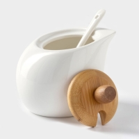 Набор фарфоровый для специй на бамбуковой подставке BellaTenero &laquo;Капельки&raquo;, 3 предмета: солонка 60 мл, перечница 60 мл, сахарница с ложкой 330 мл, цвет белый