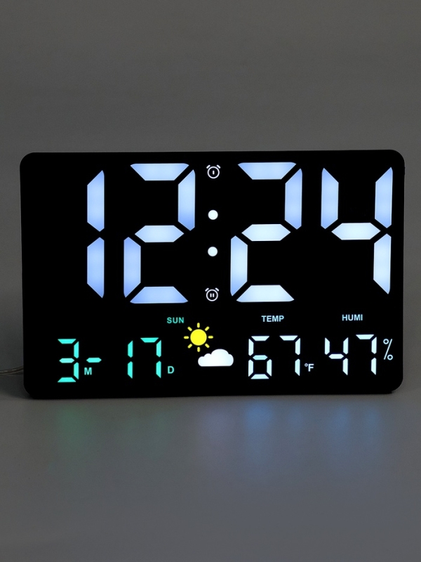 Часы настенные электронные, будильник, календарь, термометр, гигрометр, 15.8 х 3 х 24.8 см   1074710