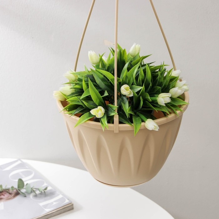Кашпо для цветов подвесное &laquo;Алиция&raquo;, 3 л, с поддоном, цвет белая глина