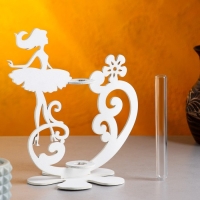 Кашпо деревянное 13.5&times;13&times;22 см с 1 колбой "Балерина", белый Дарим Красиво