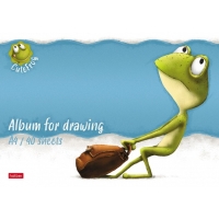Альбом для рисования А4, 40 листов, на скрепке, "Лягушонок Ден", обложка мелованный картон, матовая ламинация, тиснение, блок 100 г/м&sup2;, МИКС