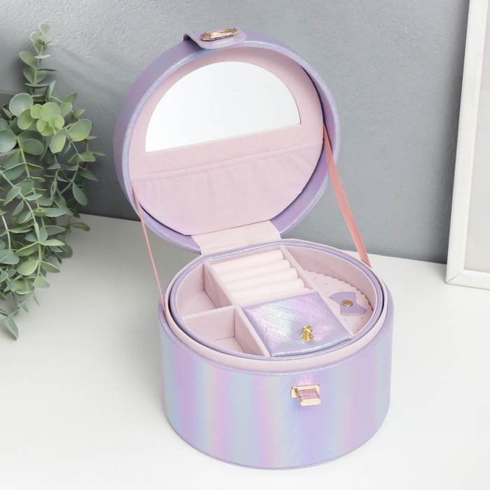 Шкатулка кожзам для украшений круглая "Переливы сирень" 12х17,5х17 см