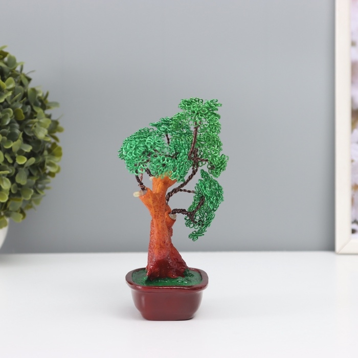 Сувенир бонсай полистоун, металл "Дерево счастливой жизни" зелёное 8х17х16 см