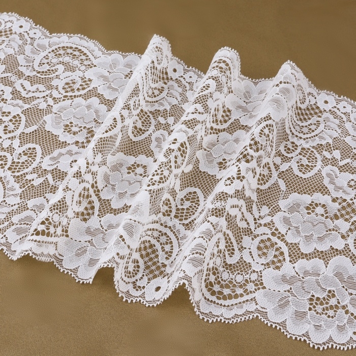 Кружевная эластичная ткань, 185 мм × 2,7 ± 0,5 м, цвет белый Кружевная эластичная ткань, 185 мм × 2,7 ± 0,5 м, цвет белый