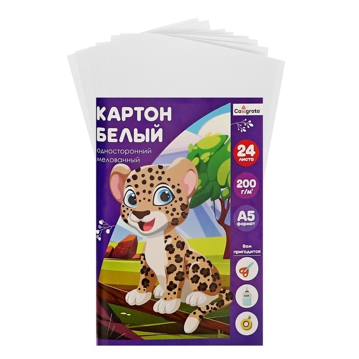 Картон белый А5, 24 листа Calligrata, мелованный, плотность 200 г/м2, в папке Картон белый А5, 24 листа Calligrata, мелованный, плотность 200 г/м2, в папке
