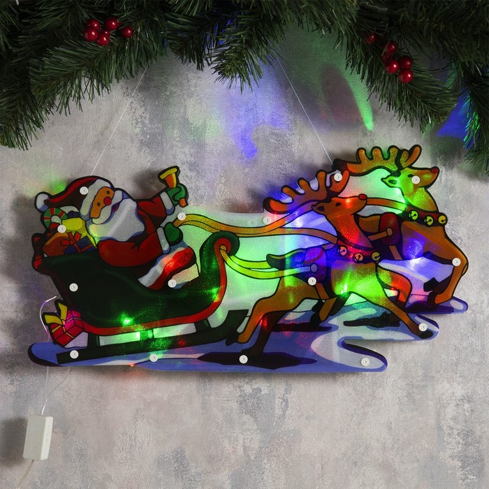 Светодиодная фигура &laquo;Дед Мороз в санях&raquo; 45 &times; 24 см, пластик, 220 В, свечение мульти (RG/RB)