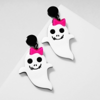 Серьги акрил &laquo;Привидение&raquo; с бантиком, цвет бело-розовый в чёрном металле