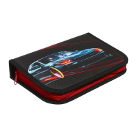 Пенал 1 секция 140 х 210 х 40 мм, откидной карман и косметичка, тканевый, Calligrata TOP Content "Крутая тачка"