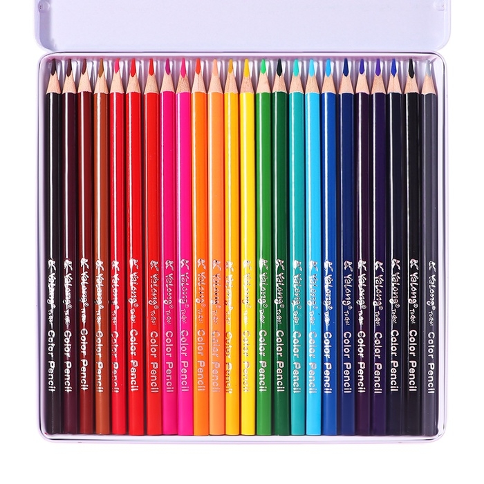 Карандаши 24 цвета, в металл пенале, треугольные, деревянные, Пейзаж МИКС