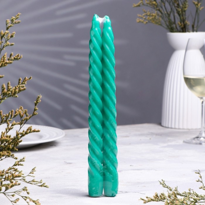 Набор свечей витых, 2,2х 25  см, лакированная 2 штуки, зелёный, подвес