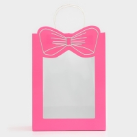 Пакет подарочный новогодний с окном "Бант" 26 х 35 х 15 см.