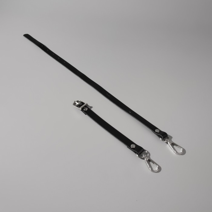 Ручка для сумки из натуральной кожи, регулируемая, с карабинами, 60 &plusmn; 2 см &times; 1,2 см, цвет чёрный/серебряный