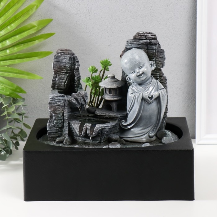 Фонтан настольный от сети, подсветка Фонтан настольный от сети, подсветка "Маленький хотей в каменном городе" 29х21х27 см