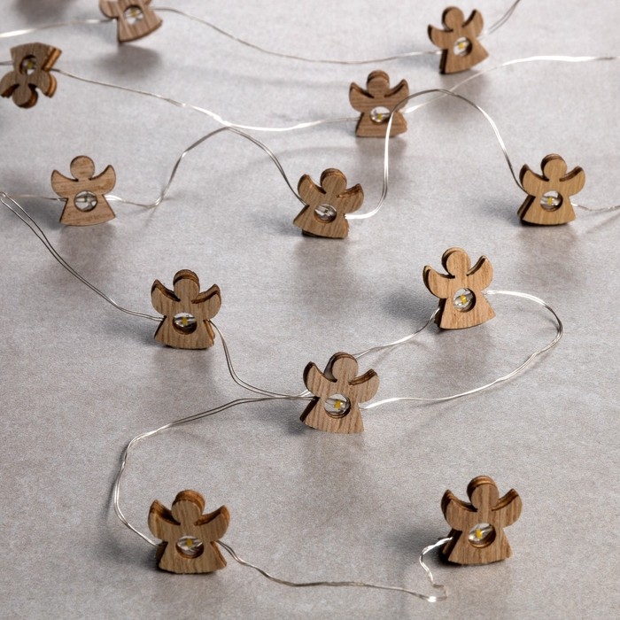 Гирлянда &laquo;Нить&raquo; 2 м роса с насадками &laquo;Ангелочек&raquo;, IP20, серебристая нить, 20 LED, батарейки ААх2 (нет в комплекте), свечение тёплое белое