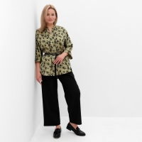 Костюм женский (туника и брюки), цвет хаки/черный, принт цветы, размер 56 Костюм женский (туника и брюки), цвет хаки/черный, принт цветы, размер 56