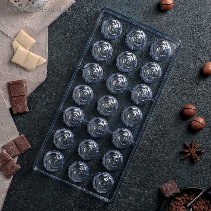 Форма для конфет и шоколада KONFINETTA &laquo;Роза&raquo;, 27,5&times;13,5&times;3 см, 21 ячейка, цвет прозрачный