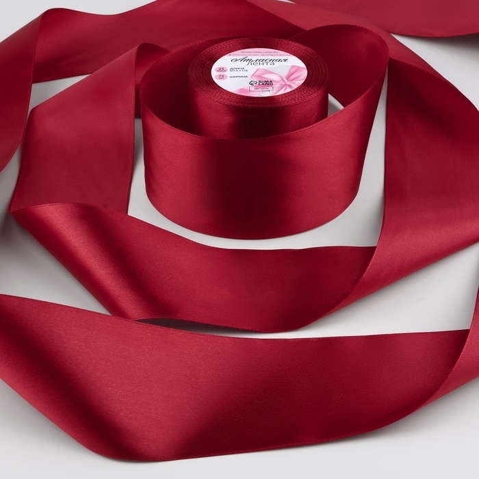 Лента атласная, 75 мм &times; 23 &plusmn; 1 м, цвет вишнёвый №37