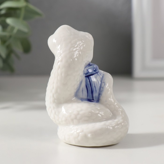 Сувенир керамика "Змейка с сокровищами" бело-синяя набор 3 шт 4,5х4,8х7 см