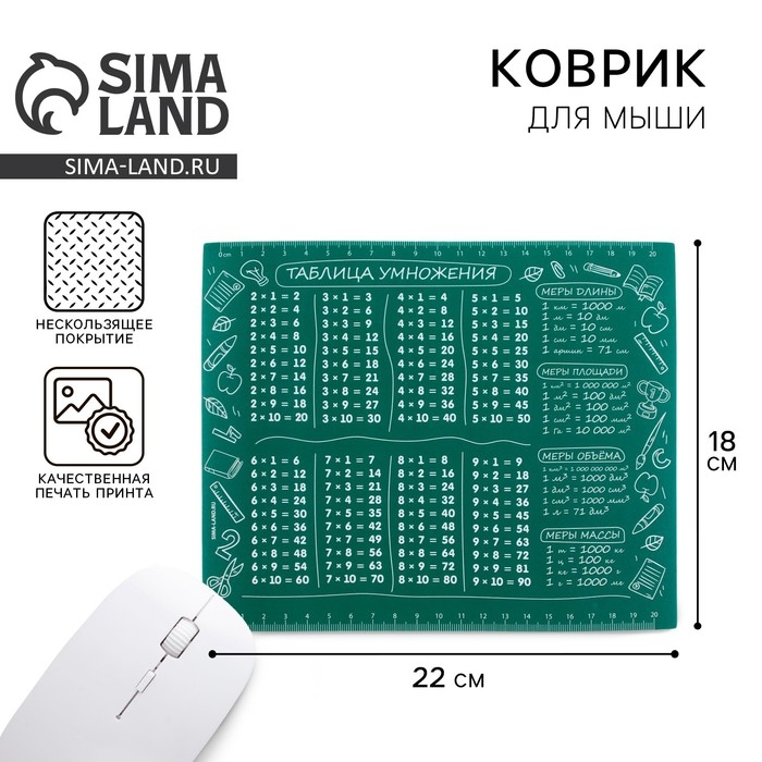 Коврик для мыши &laquo;Таблица умножения&raquo;, 22 х 18 см
