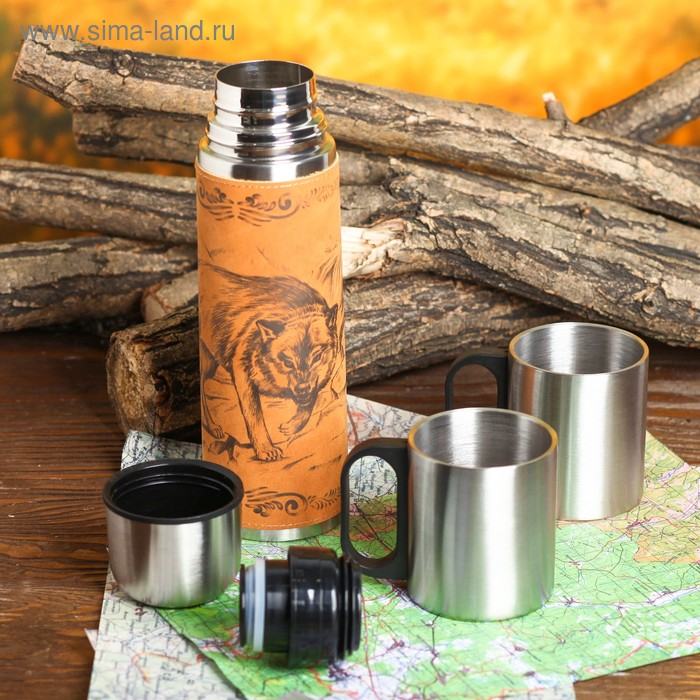 Набор &laquo;Волк&raquo;: термос 500 мл, кружка 200 мл, 2 шт., время сохранения тепла 24 ч