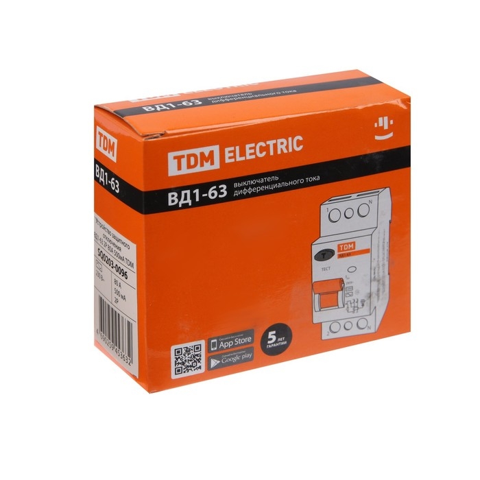 УЗО TDM ВД1-63, 2п, 80 А, 500мА, SQ0203-0096