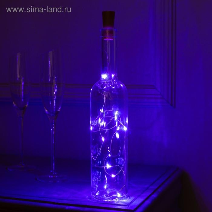 Гирлянда &laquo;Нить&raquo; 1 м роса с пробкой, IP20, серебристая нить, 10 LED, батарейка LR44х3 (в комплекте), свечение фиолетовое