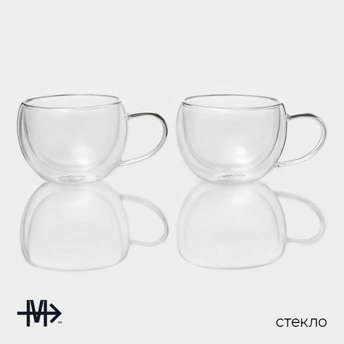 Набор стеклянных кружек с двойными стенками Magistro &laquo;Лиди&raquo;, 250 мл, 13,5&times;10&times;7,5 см, 2 шт