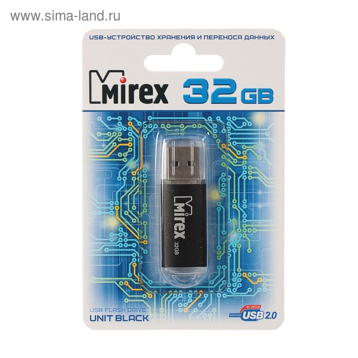 Флешка Mirex UNIT BLACK, 32 Гб, USB2.0, чт до 25 Мб/с, зап до 15 Мб/с, черная