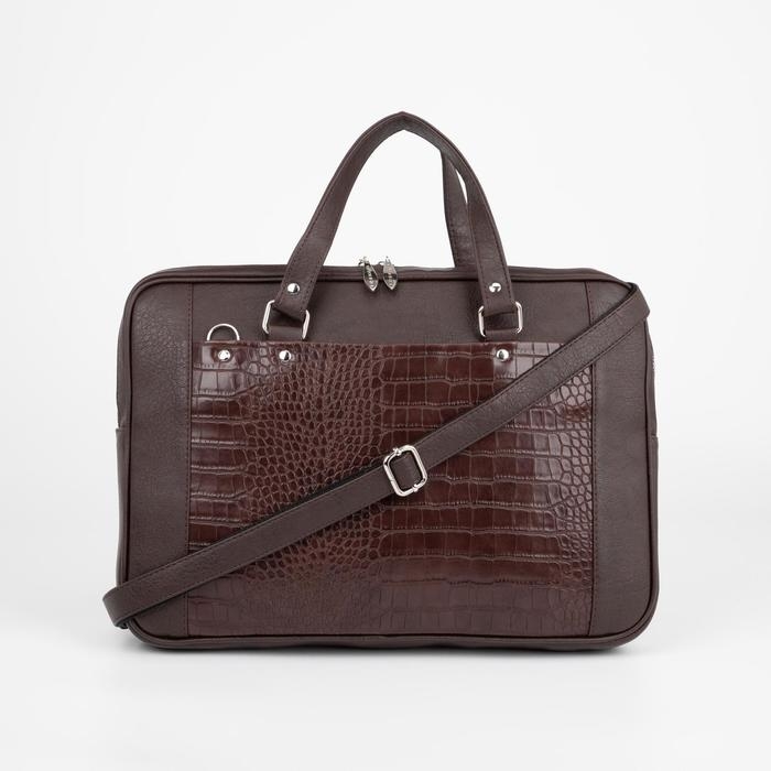 Сумка женская El Masta на молнии, 2 наружных кармана, длинный ремень, цвет тёмно-коричневый