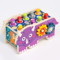 Детский логический центр двусторонний &laquo;Носорог&raquo; 2 в 1 (стучалка, крутилки) 24 &times; 10 &times; 14 см