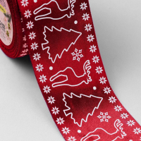 Лента атласная «Олени», 50 мм, 23 ± 1 м, цвет красный №33 Лента атласная «Олени», 50 мм, 23 ± 1 м, цвет красный №33