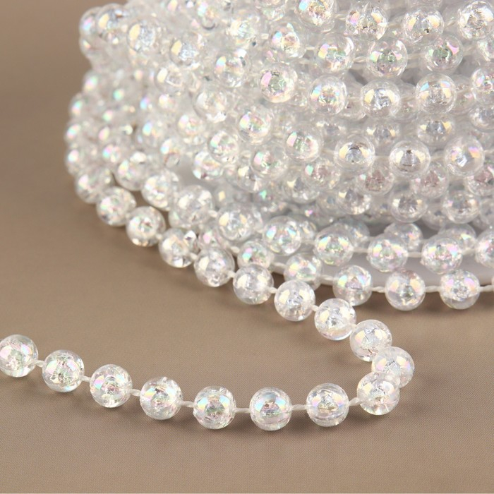 Бусы на нитях, с голографией, круглые, 6 мм, 9 &plusmn; 1 м, цвет прозрачный
