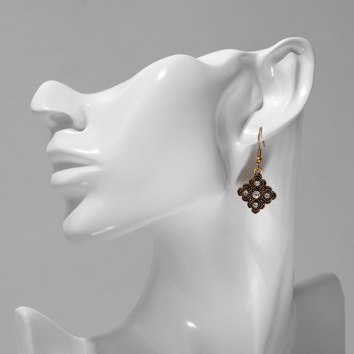 Серьги «Ромб» мини, цвет белый в чернёном золоте Серьги «Ромб» мини, цвет белый в чернёном золоте