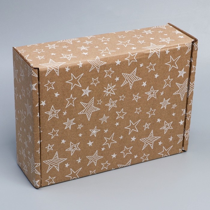 Коробка подарочная сборная, упаковка, &laquo;Звёзды&raquo;, бурый, 27 х 21 х 9 см
