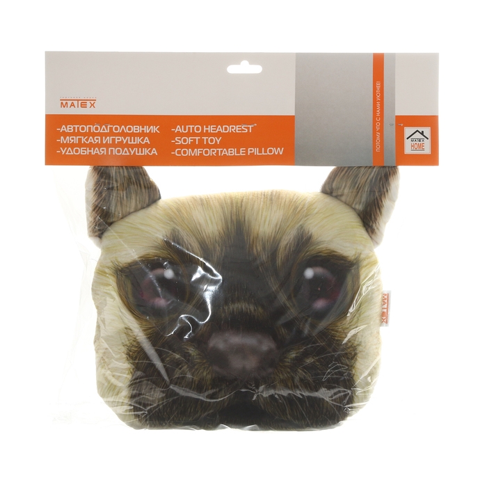 Подушка на подголовник МАТЕХ ANIMALS LINE, Мопс, 30 х 25 х 10 см, коричневый, бежевый