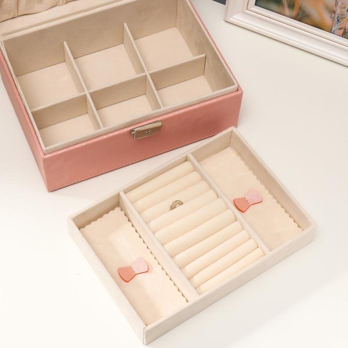 Шкатулка кожзам для украшений "Цветочное кружево" розовая 9,5х16х22 см