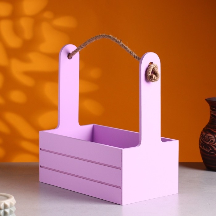 Кашпо деревянное 25.5×15×30 см Кашпо деревянное 25.5×15×30 см "Аром", ручка канат, Сиреневый