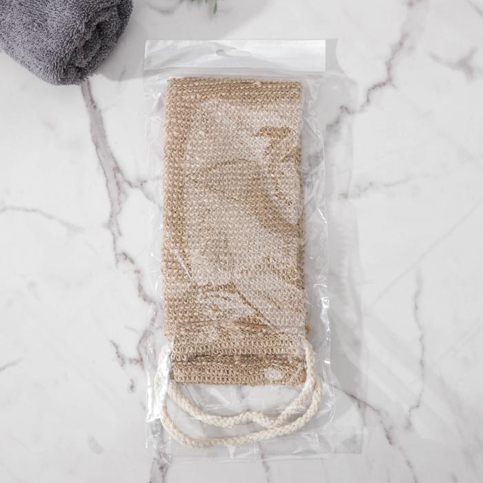 Мочалка-лента для тела массажная Доляна, 53&times;10 см, конопля, бежевая