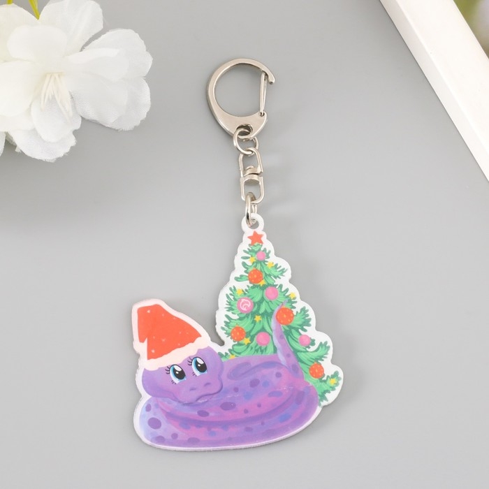Брелок акрил Брелок акрил "Змей в новогоднем колпаке, с ёлочкой" 6х5,4 см
